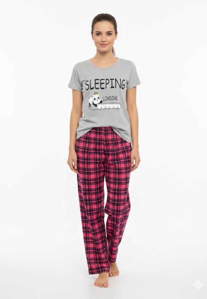 Pijama dama ,cu maneca scurta si pantalon lung ,culoare gri ,Engros